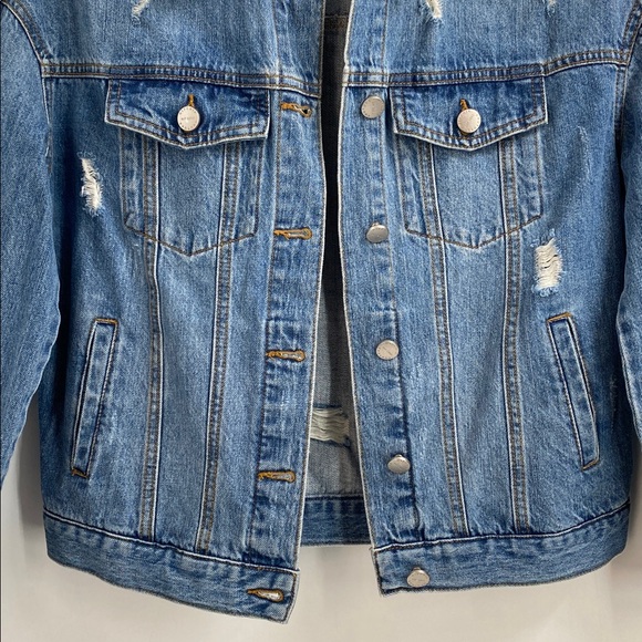 Hipchik Couture Skull Crystal Distressed Blue Denim Jacket Cotton Casual Size M - Picture 4 of 12